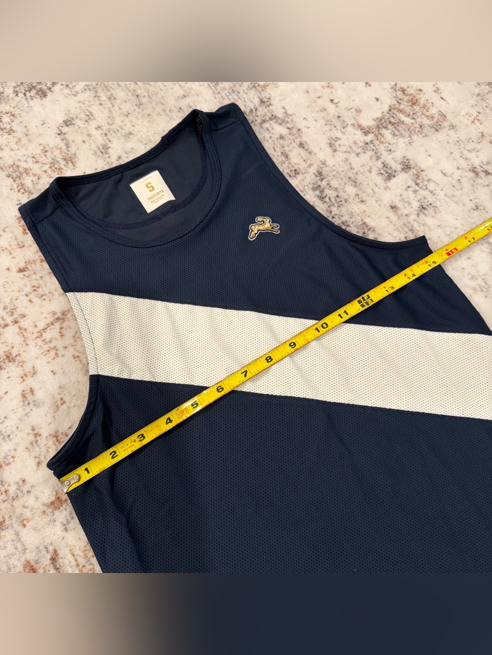 Tracksmith, Navy Blue, Mesh, Running, Van Cortlandt Singlet Tank Top | W Small - Picture 6 of 7